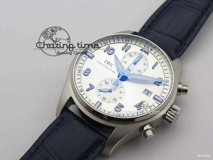 MIROTIME 1225 Pilot Chrono SS IW387809 ZF 1:1 Best Edition Silver Dial Blue Numbers On Blue Leather Strap A Lightweight 7263